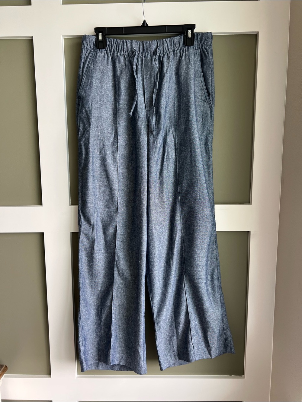 Gap Blue Chambray Linen Blend Wide Leg Drawstring Pants Medium NWT